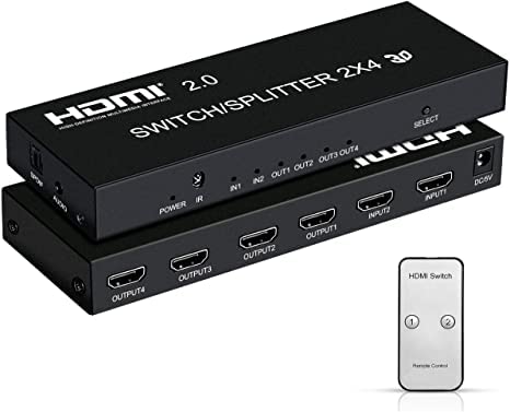 Switch Matrix HDMI 3x2 Tendak 4K@60Hz Con Extractor Audio Ottico E Stereo, Telecomando IR E HDR