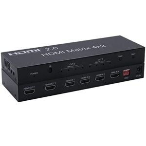 4x2 HDMI Matrix Switch,4 in 2 Out Matrix HDMI Video Switcher Splitter +Optical & L/R Audio Output,Support Ultra HD 4K,3D 1080P,Audio EDID Extractor with IR Remote Control
