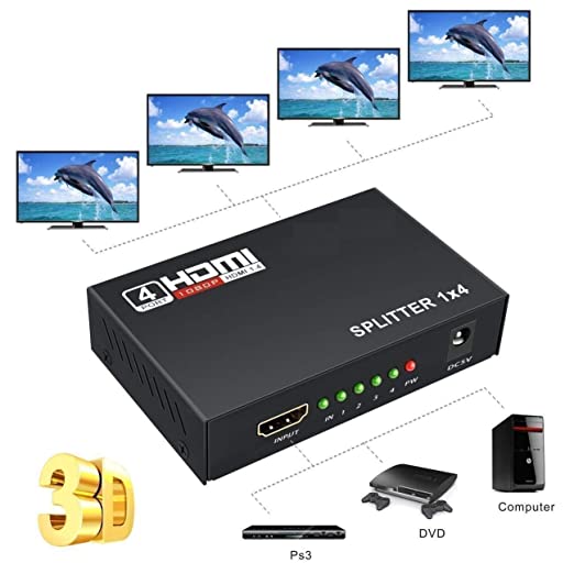 1 in 4 Out HD 1080P 3D 1.4 HDMI Splitter Duplicator Amplifier Switch AC Adapter - Black - Image 4