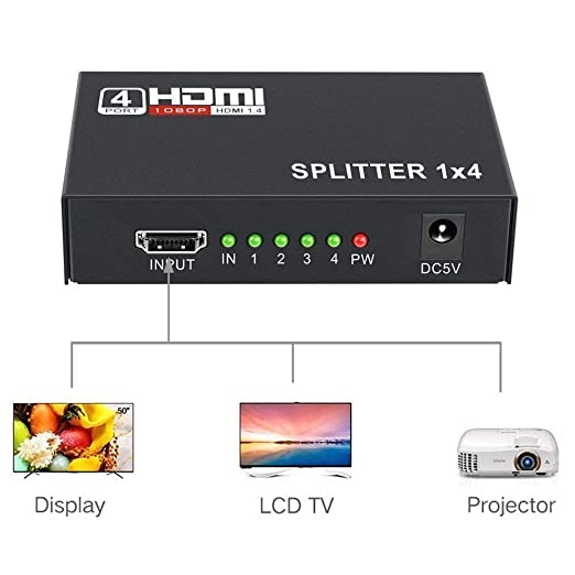 1 in 4 Out HD 1080P 3D 1.4 HDMI Splitter Duplicator Amplifier Switch AC Adapter - Black - Image 5