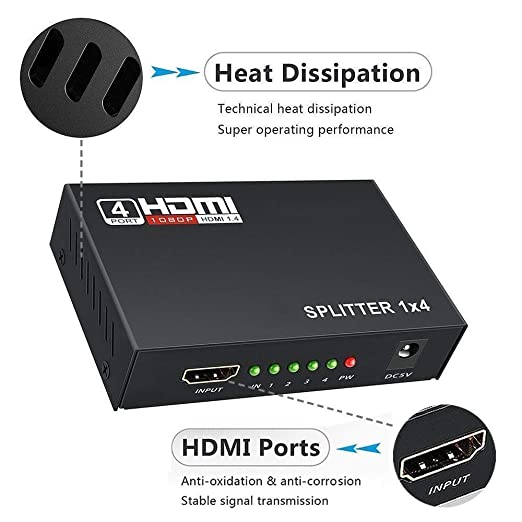 1 in 4 Out HD 1080P 3D 1.4 HDMI Splitter Duplicator Amplifier Switch AC Adapter - Black - Image 6