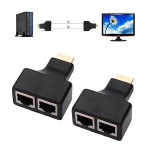 100FT HDMI Over to Dual Port RJ45 UTP LAN Ehternet Cable Extender Cat5e/6 1080P
