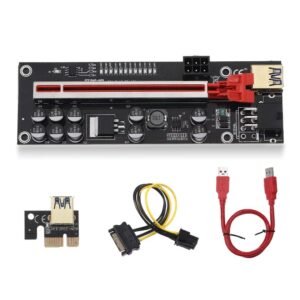 Riser Card V011-PRO, PCI-E 1X to 16X Riser Card, for Bit-Coin Ethereum Mining ETH,10 Capacitors, with 0.6 m USB 3.0 Extension Cable & 6PIN SATA Power Cable - GPU Extender Riser Card
