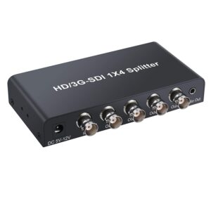 SDI Splitter 1x2 1x4 Video Converter 3G/HD/SDI Repeater Support 1080P Multimedia Distribution Extender for Projector Monitor Camera (SDI-1X4)