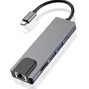 4K USB C Hub to Gigabit Ethernet Rj45 LAN 5 in 1 USB Type C Hub Adapter 3 USB-C Charger PD. (RTT-ADP-0004)