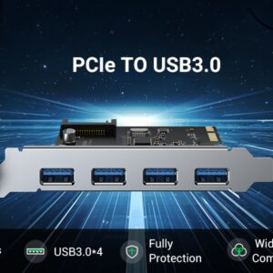 USB 3.0 4 Ports PCIe Expansion Card, 5Gbps with 15-pin SATA Power Connector for PC Host