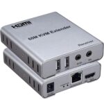 Foxaa HDMI Extender 60m with KVM Audio Output IR Control Support USB Mouse and Keyboard Extension Over cat5e cat6 Cable, 60M HDMI KVM Extender Video Resolution up to 1080P