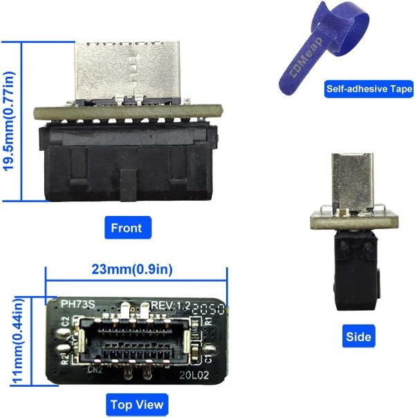 Compact Usb Header USB 3.1 Front Panel Adapter, Internal Vertical USB C Header Adapter ...