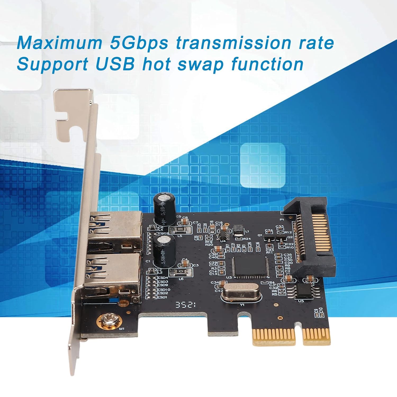 foxaa PCIE to USB 3.0 Expansion Card, USB Hot Swap 5Gbps Transmission PCIE to USB 3.0 PCIE to USB 3.0 Card for Win 7/Win XP/Win10& Win11 with Low Profile Bracket - Image 3
