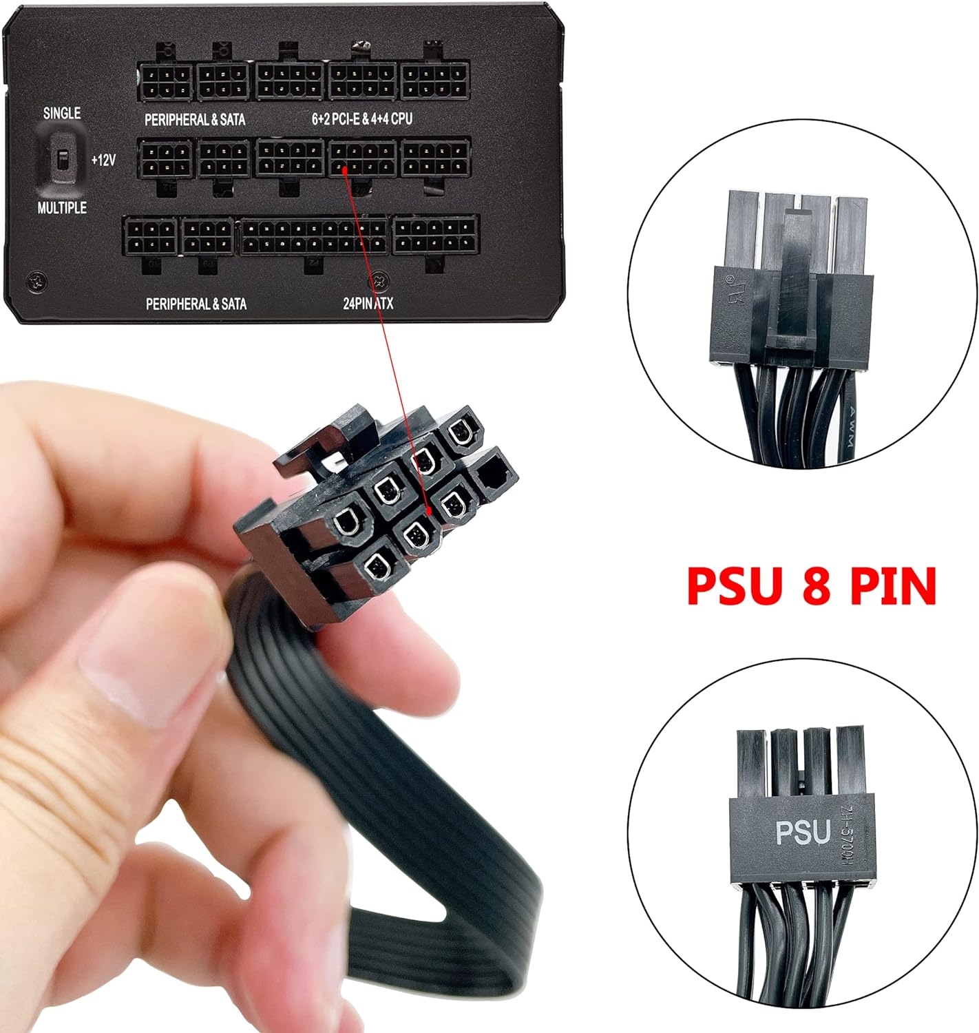 foxaa PCIE Cable for Corsair, 65CM 8 Pin to Dual 6+2 Pin PCIE Power Cable for Thermaltake, Male to Male GPU Cable for ARESGAME Modular Power Supply (65cm+15cm) - Image 2