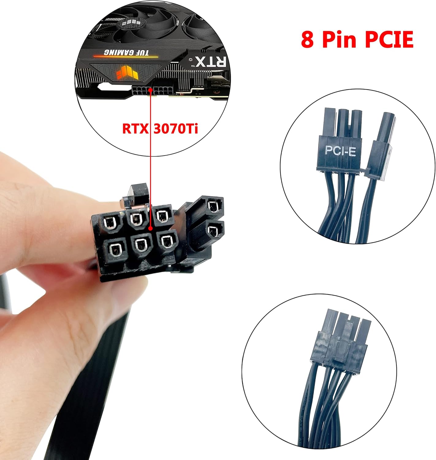 foxaa PCIE Cable for Corsair, 65CM 8 Pin to Dual 6+2 Pin PCIE Power Cable for Thermaltake, Male to Male GPU Cable for ARESGAME Modular Power Supply (65cm+15cm) - Image 3
