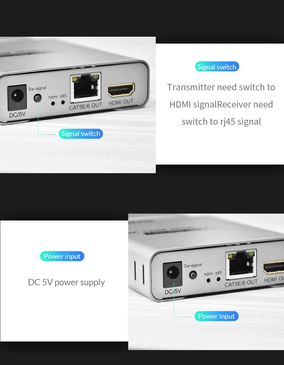 foxaa 4k HDMI Extender Over LAN Routers Switchers Ethernet Network 120M RJ45 CAT5 CAT6-Single Source from 1080P Full HD STB DVD PS3 - w DLP LCD LED Supports TCP IP by Ethernet DC 5V 1A - Image 2