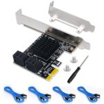 foxaa SATA Card 4 Port with 4 SATA Cables, 6 Gbps SATA 3.0 Controller PCI Express Expression Card with Low Profile Bracket Support 4 SATA 3.0 Devices