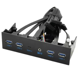 foxaa USB Front Panel Hub with 4-Port USB 3.0 / Audio Output Microphone Input / USB C Port, Optical Drive 5.25-inch Panel Computer Expansion Board Hub for Desktop