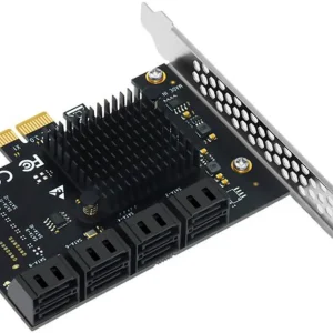 PCIe SATA Controller Expansion Card - 8 Ports with 8 SATA Cables, Power Splitter Cable and Low Profile Bracket - PCI-E X1 3.0 Gen3 (6Gbps) Controller Card (ASM1064+JMB575)