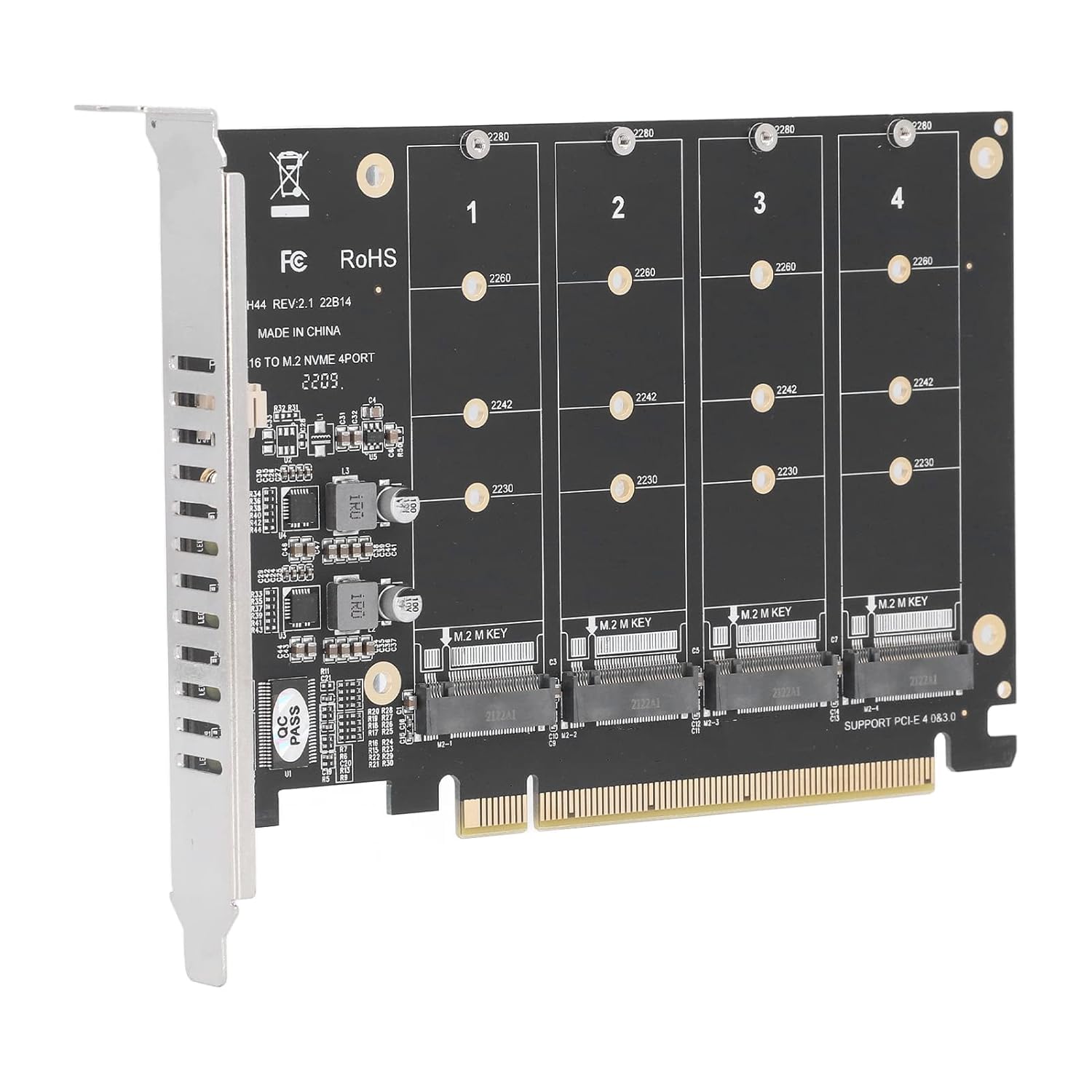 foxaa M.2 NVME PCIE Adapter, PCIE 4.0 3.0 Adapter Extension Card 4 Port M.2 NVMe SSD to PCIE X16 M Adapter Card Hard Drive Converter Reader Expansion Card (ph44)