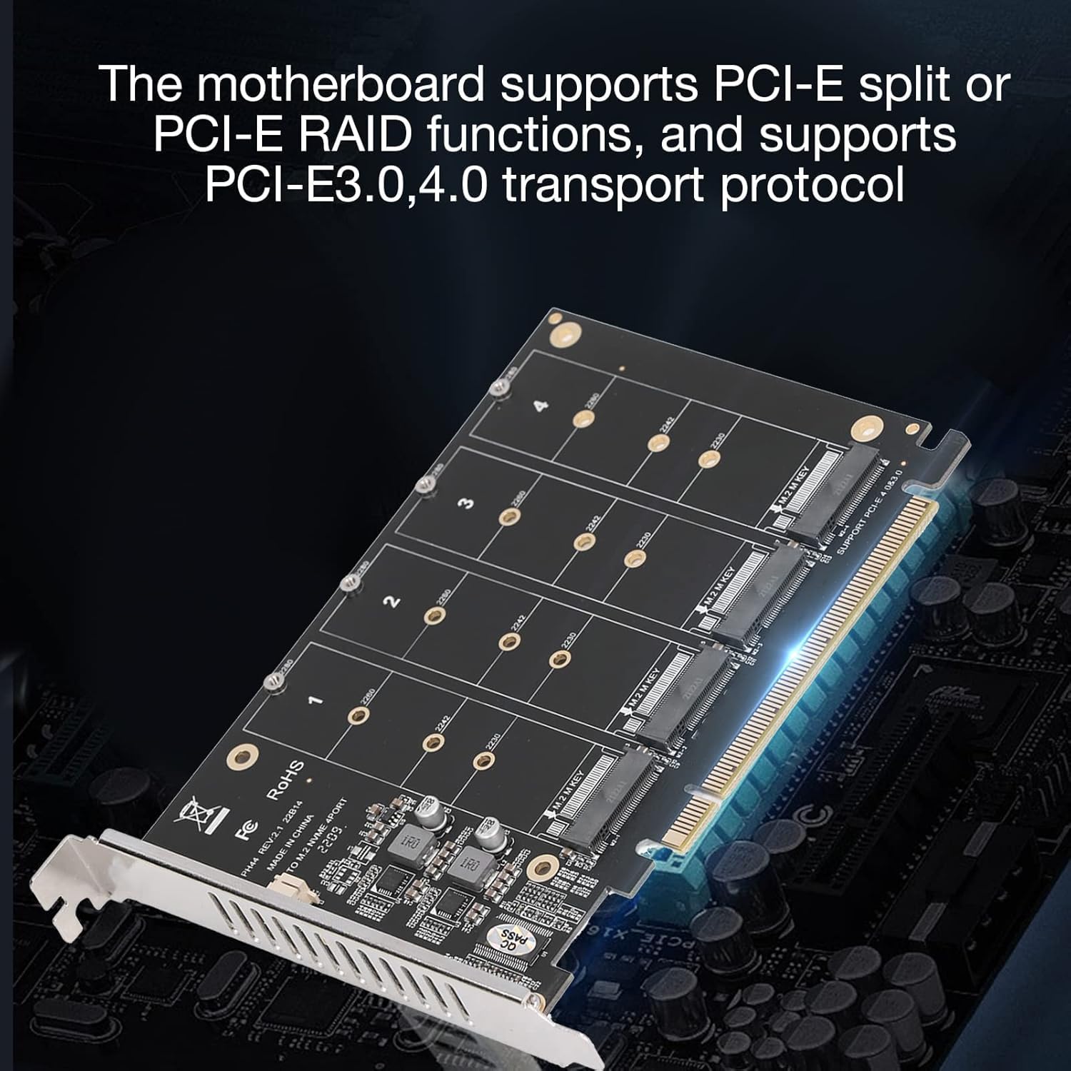 foxaa M.2 NVME PCIE Adapter, PCIE 4.0 3.0 Adapter Extension Card 4 Port M.2 NVMe SSD to PCIE X16 M Adapter Card Hard Drive Converter Reader Expansion Card (ph44) - Image 5