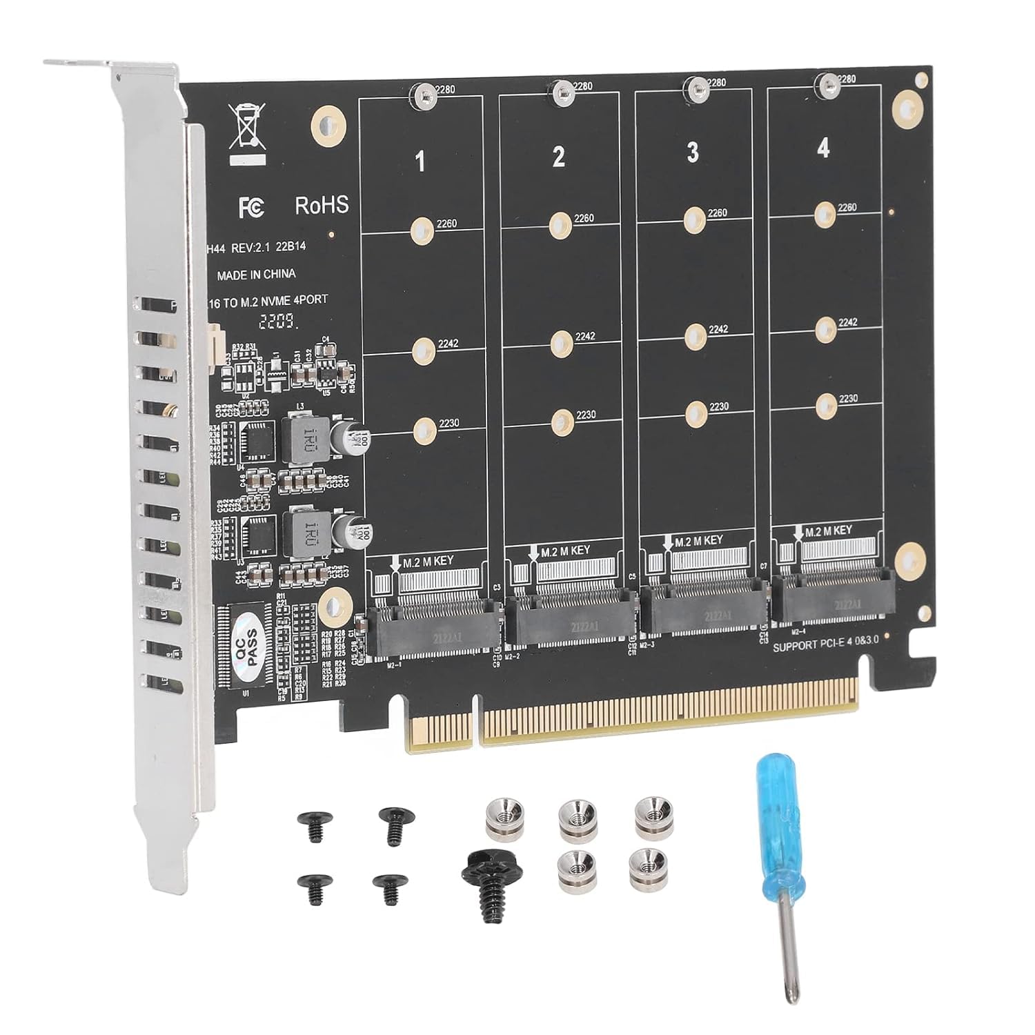 foxaa M.2 NVME PCIE Adapter, PCIE 4.0 3.0 Adapter Extension Card 4 Port M.2 NVMe SSD to PCIE X16 M Adapter Card Hard Drive Converter Reader Expansion Card (ph44) - Image 7