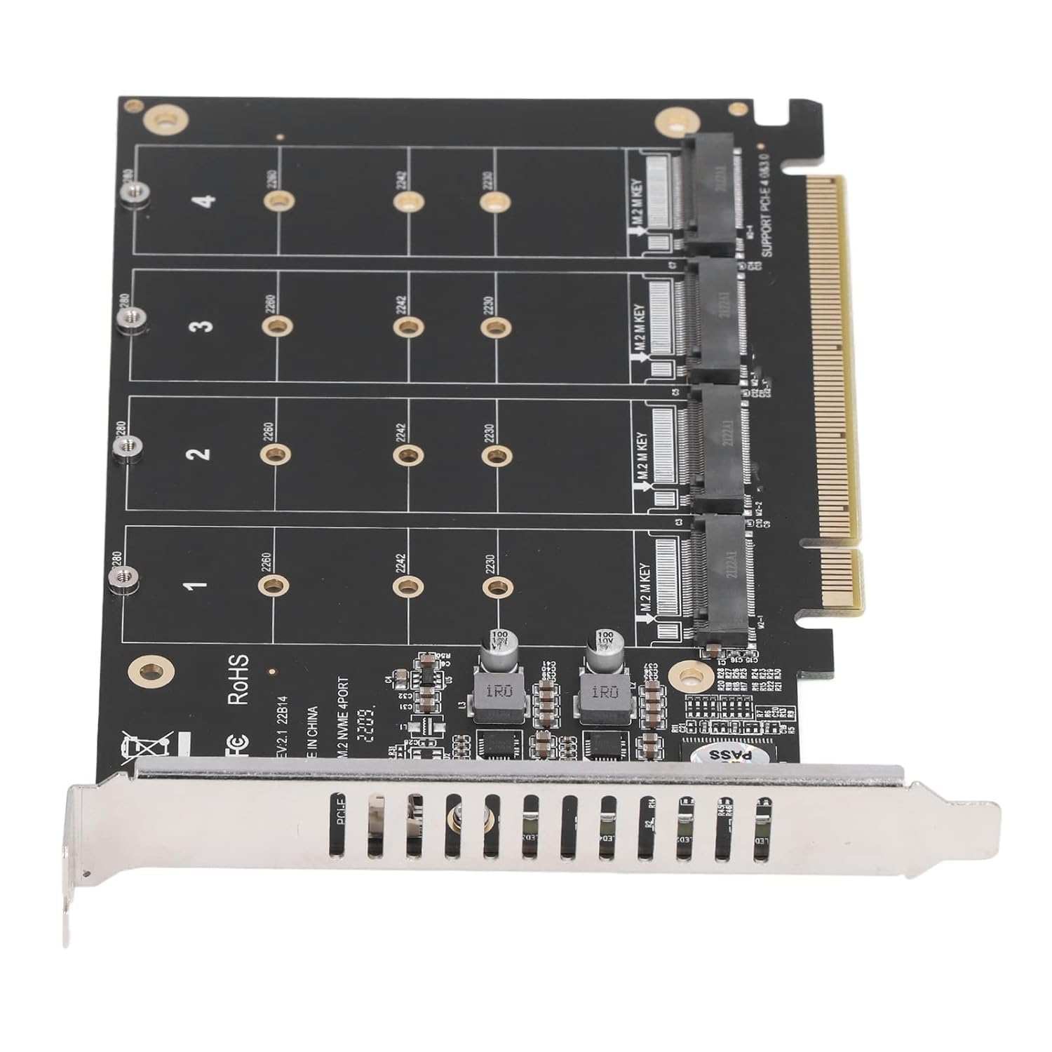 foxaa M.2 NVME PCIE Adapter, PCIE 4.0 3.0 Adapter Extension Card 4 Port M.2 NVMe SSD to PCIE X16 M Adapter Card Hard Drive Converter Reader Expansion Card (ph44) - Image 8