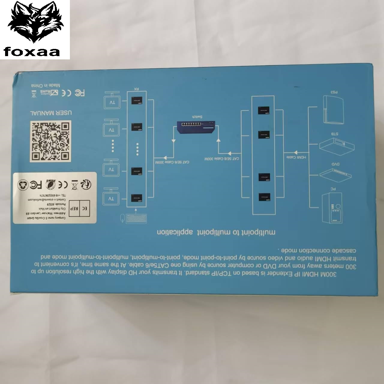 foxaa 300M IP Extender, HDMI Extender over IP RJ45 Cat6 Cable 1080P HDMI to Ethernet Network Extender Support One TX to Many RX via Network Switch (TX+RX) - Image 7