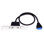 USB 3.1 Type C Female 2 Port Back Panel to MB 20Pin Header Connector Cable Adapter with Extension Cable PCI Slot Plate Bracket (2 Port)