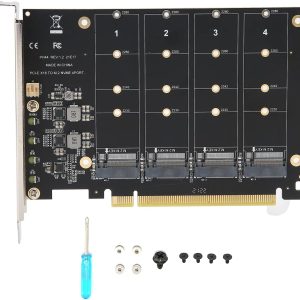 foxaa 4 Port NVMe to PCIe Host Controller Expansion Card, M.2 NVME to PCIe X16 Adapter, Support 2230 2242 2260 2280, System Free Drive, 4×32Gbps, with Mounting Accessories (ph44)