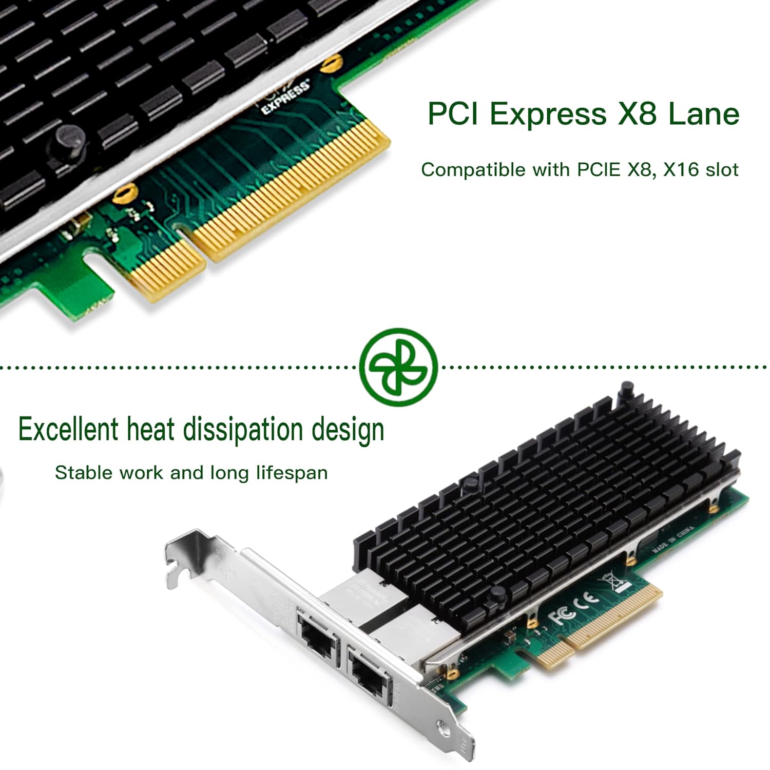 foxaa 10G Gigabit Ethernet Converged Network Adapter with Intel X540 Chip, 10Gb NIC Compare to Intel X540-T2 Network Card, Dual RJ45 Copper Ports, PCI Express X8 - Image 3