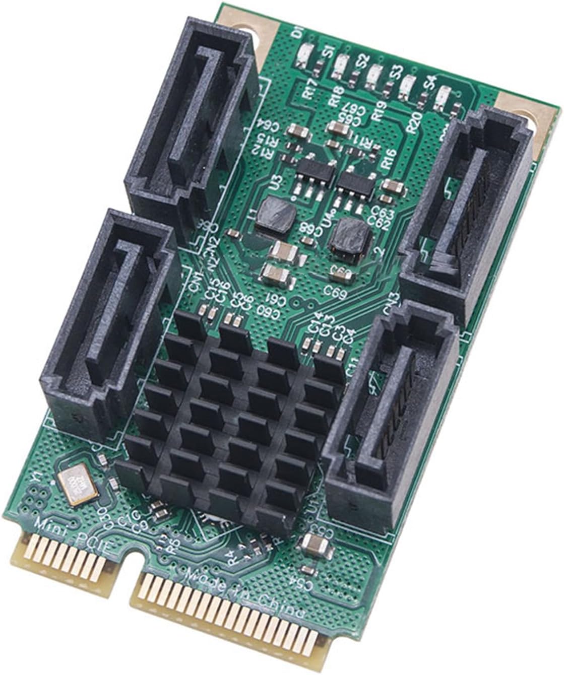 foxaa Mini PCI Express PCI-E to SATA 3.0 Extension Card, 4-Ports Adapter Converter 6Gbps Hard Drive for SSD
