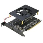 Quad NVMe PCIe Adapter, 4 Ports M.2 NVMe SSD to PCI-e 4.0/3.0 x16 Card with Fan Support 2280/2260/2242/2230 NVMe SSD (PCI-e Bifurcation Required)