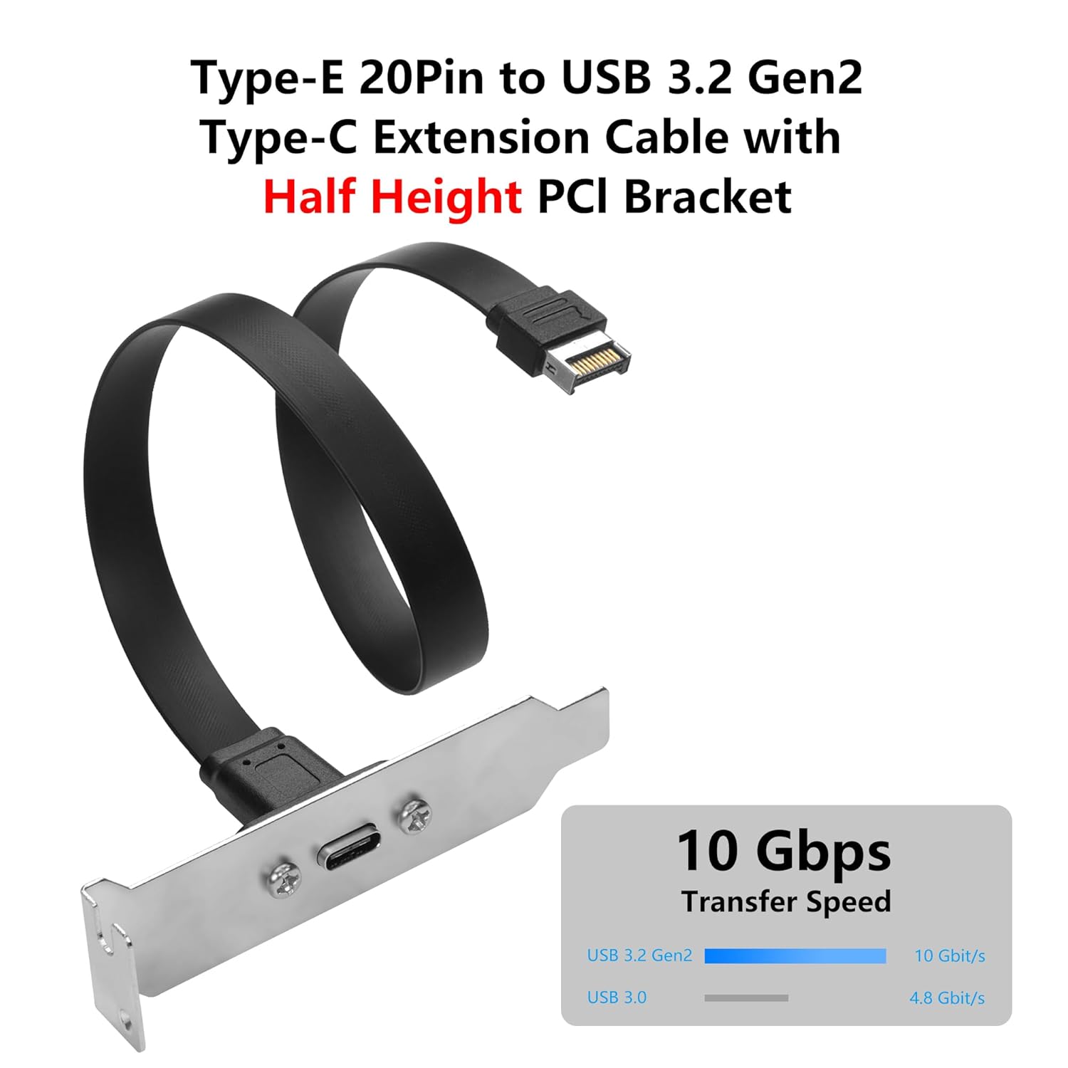 USB 3.1 Front Panel Header Type-C Extension Cable with Panel Mount Screw 10 Gbps Type-E 20Pin Male to USB-C Female Cable with Half Height Bracket,30cm/11.8inch (Half Height 1 Port)(Small Bracket) - Image 5