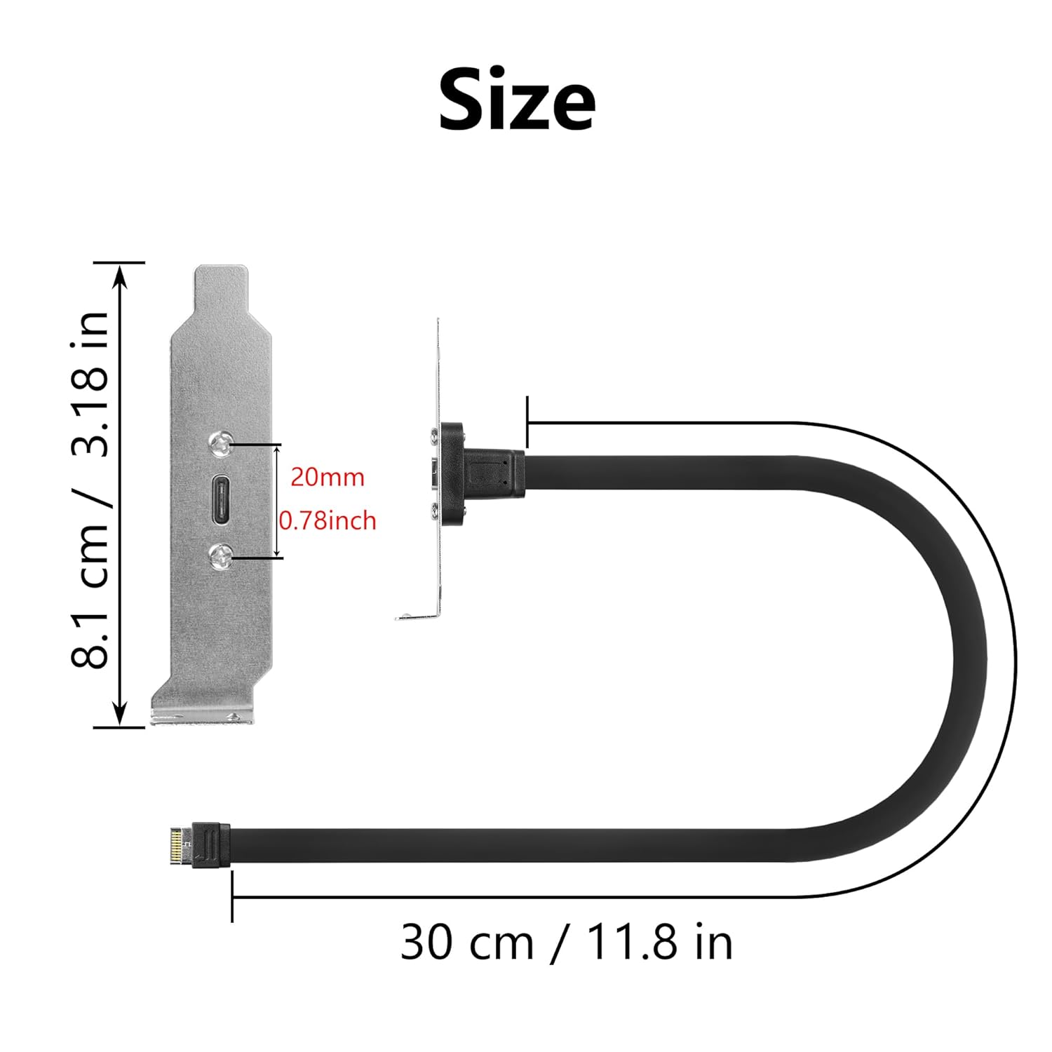 USB 3.1 Front Panel Header Type-C Extension Cable with Panel Mount Screw 10 Gbps Type-E 20Pin Male to USB-C Female Cable with Half Height Bracket,30cm/11.8inch (Half Height 1 Port)(Small Bracket) - Image 6