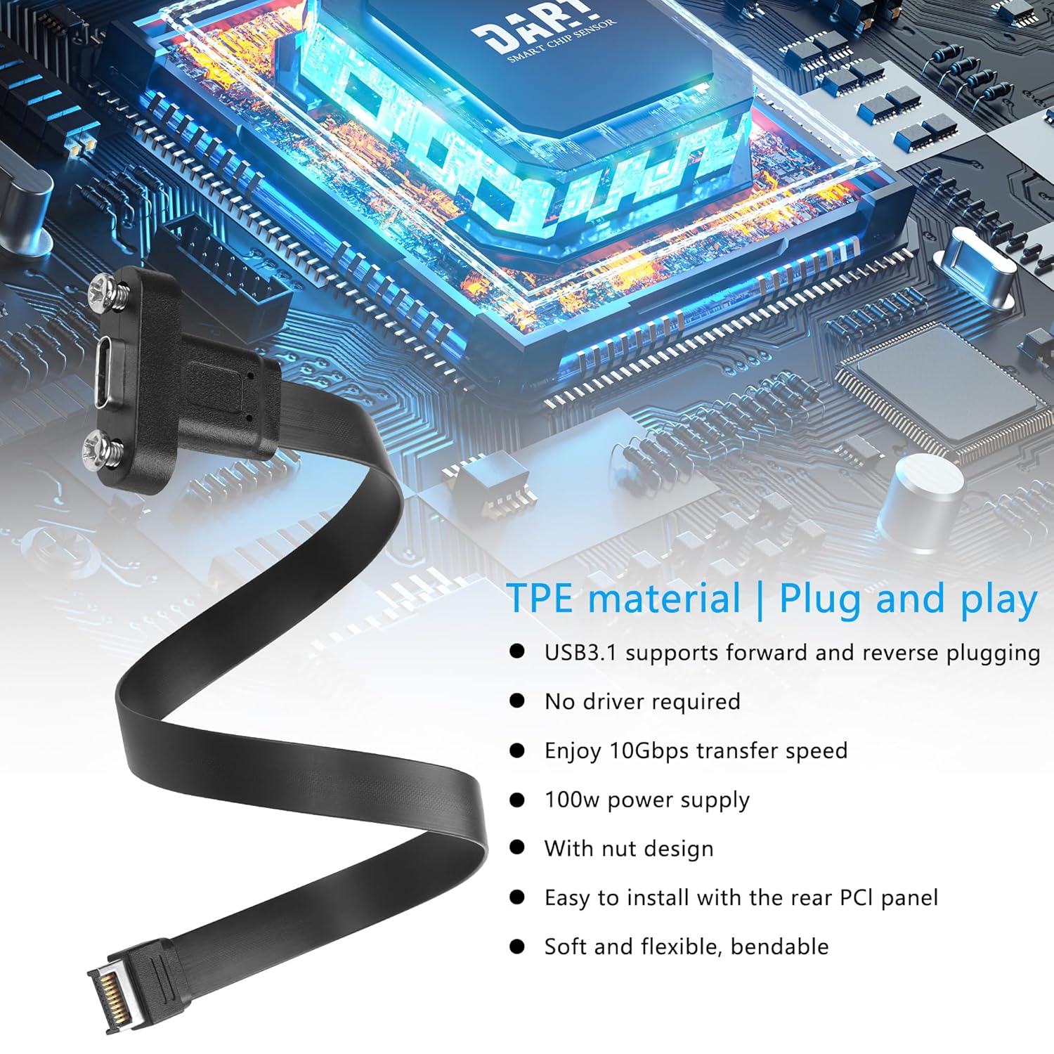 USB 3.1 Front Panel Header Type-C Extension Cable with Panel Mount Screw 10 Gbps Type-E 20Pin Male to USB-C Female Cable with Half Height Bracket,30cm/11.8inch (Half Height 1 Port)(Small Bracket) - Image 7