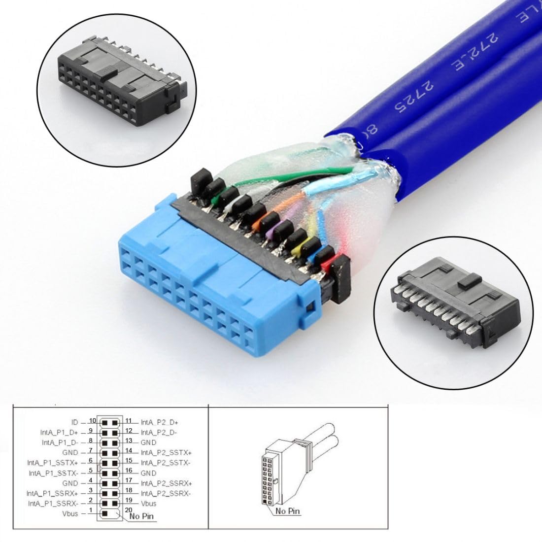 USB Front Panel Header 9/10Pin & 19/20Pin to 2 USB 2.0 & 2 USB 3.0 Female Chassis Back Panel Port Extension Cable 0.5M with 12cm PCI-E Slot Bracket - Image 6