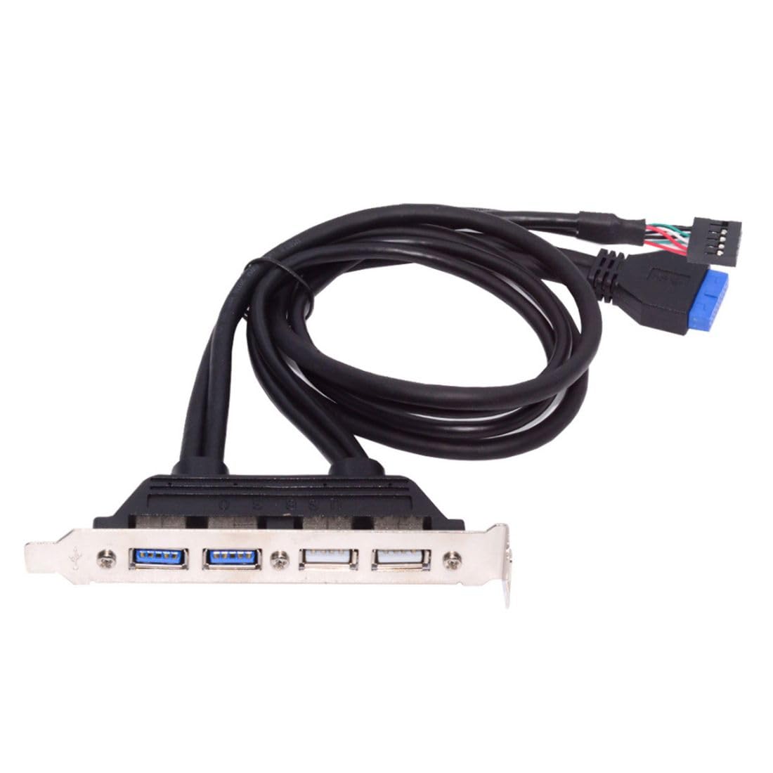 USB Front Panel Header 9/10Pin & 19/20Pin to 2 USB 2.0 & 2 USB 3.0 Female Chassis Back Panel Port Extension Cable 0.5M with 12cm PCI-E Slot Bracket