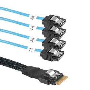 Slimline SAS 4.0 SFF-8654 4i 38 Pin Host to SATA 7 Pin X4 Target Hard Disk Server Data Transmission Cable Array Drive Cable for Computer - 0.5M