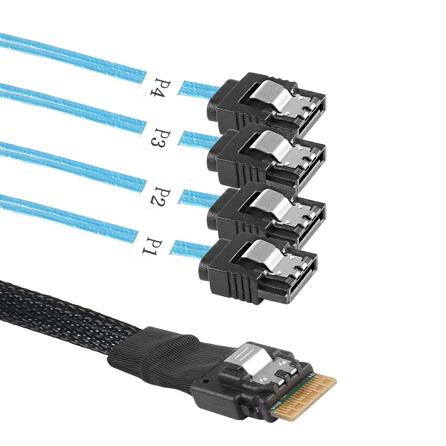 Slimline SAS 4.0 SFF-8654 4i 38 Pin Host to SATA 7 Pin X4 Target Hard Disk Server Data Transmission Cable Array Drive Cable for Computer - 0.5M