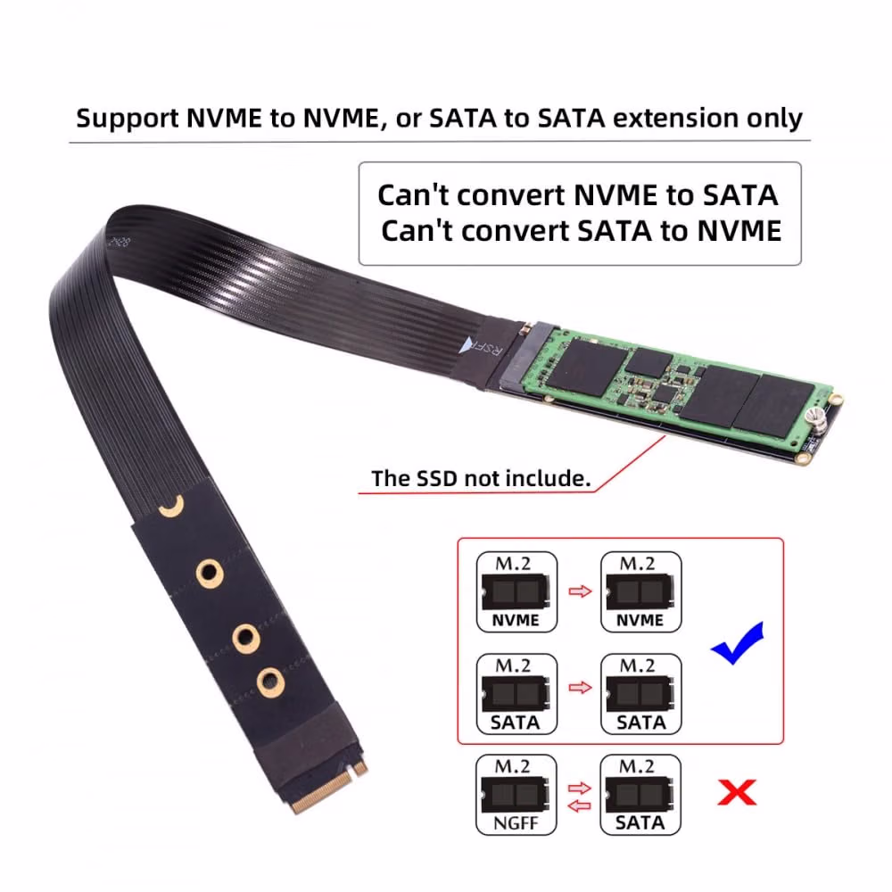 PCI-E 4.0 NVME PCI Express M-Key NGFF Male to Female Extension Cable for Mainboard SSD 2230/2242/2260/2280 30cm - Image 2