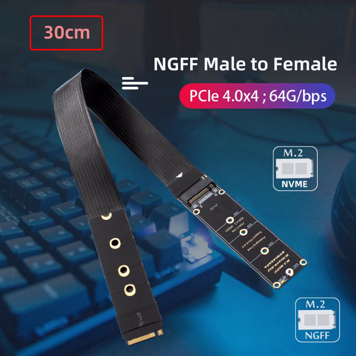 PCI-E 4.0 NVME PCI Express M-Key NGFF Male to Female Extension Cable for Mainboard SSD 2230/2242/2260/2280 30cm - Image 4