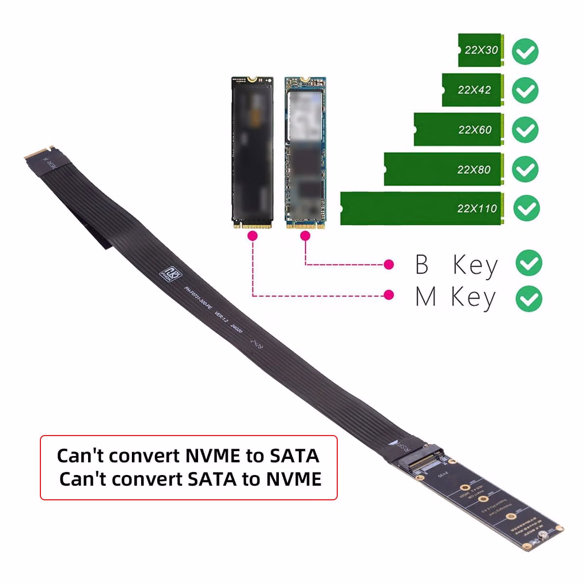 PCI-E 4.0 NVME PCI Express M-Key NGFF Male to Female Extension Cable for Mainboard SSD 2230/2242/2260/2280 30cm - Image 5