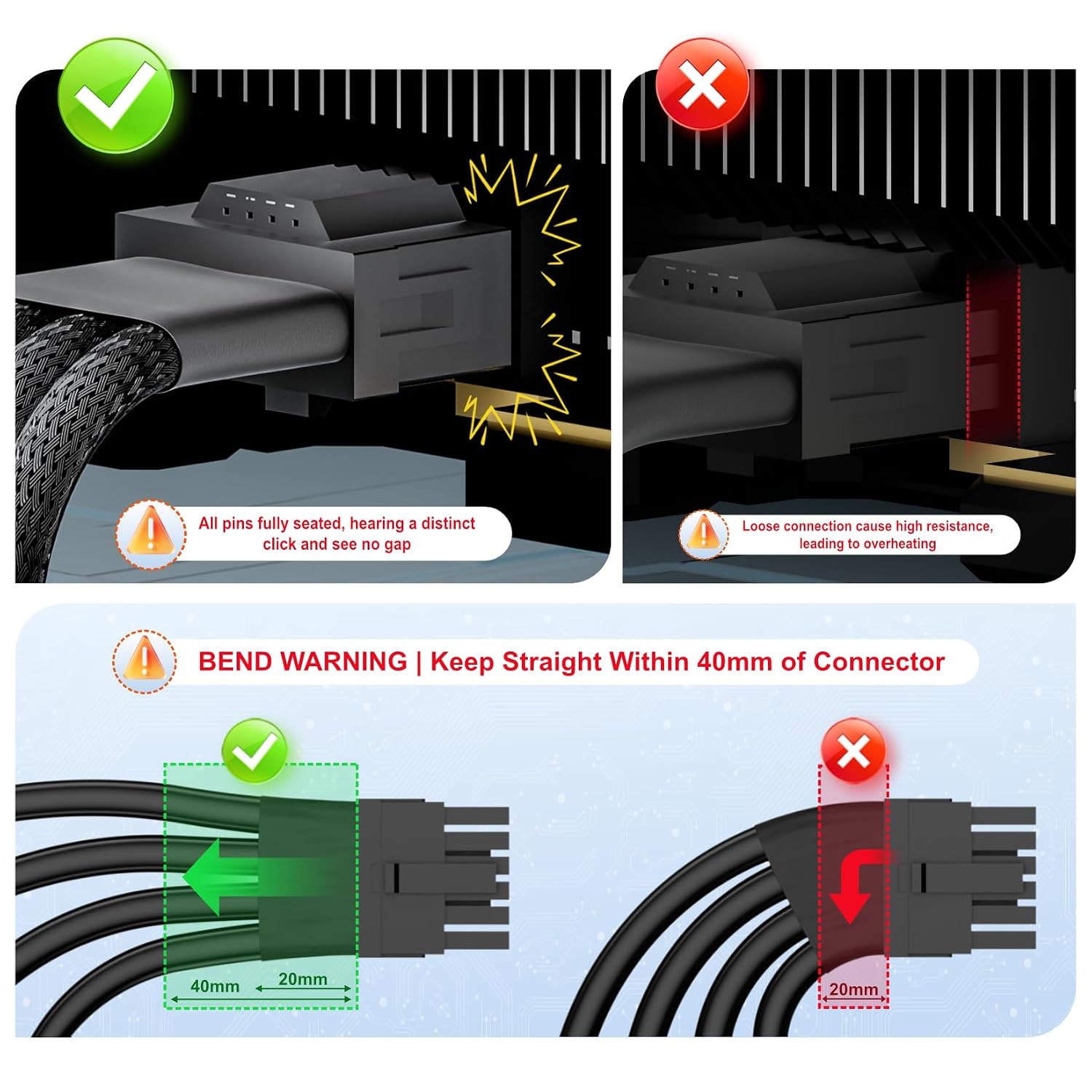 16AWG 12VHPWR 4x8Pin to 16Pin (12+4) GPU Power Cable for NVIDIA RTX RTX4070 RTX4080 RTX4090 RTX5070 RTX5080 RTX5090 PSU Sleeved Extension cable Heavy Duty - Image 6